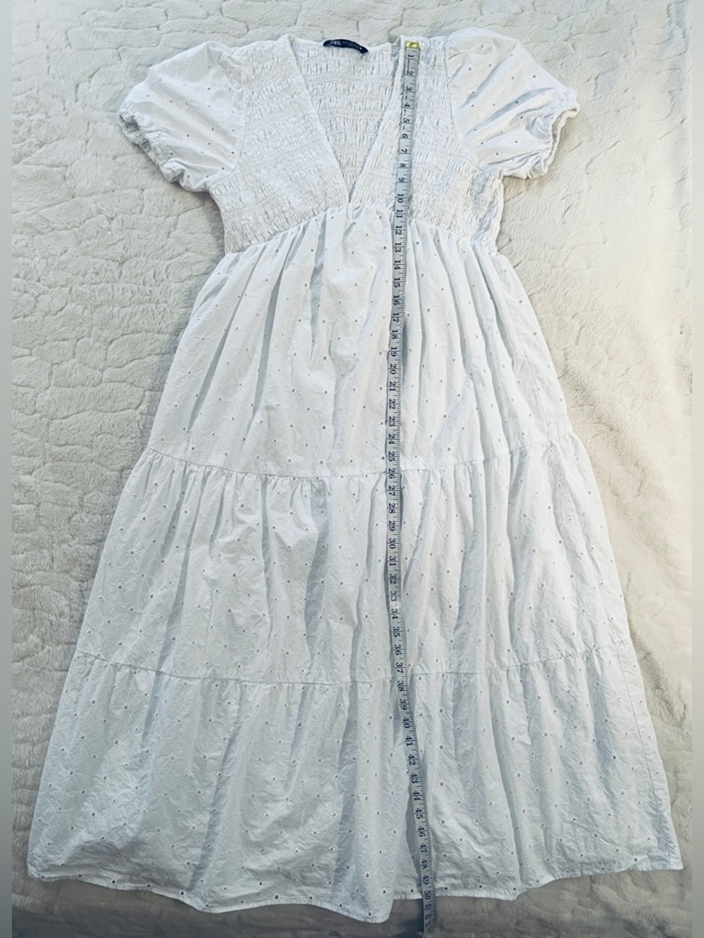 Zara White Embroidered Voluminous bohemian Casual Maxi Dress size XL - Picture 6 of 12
